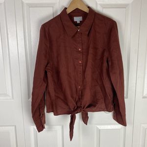 Pure Collection 14 100% Linen Button Up Shirt Tie Long sleeve Blouse Lagenlook